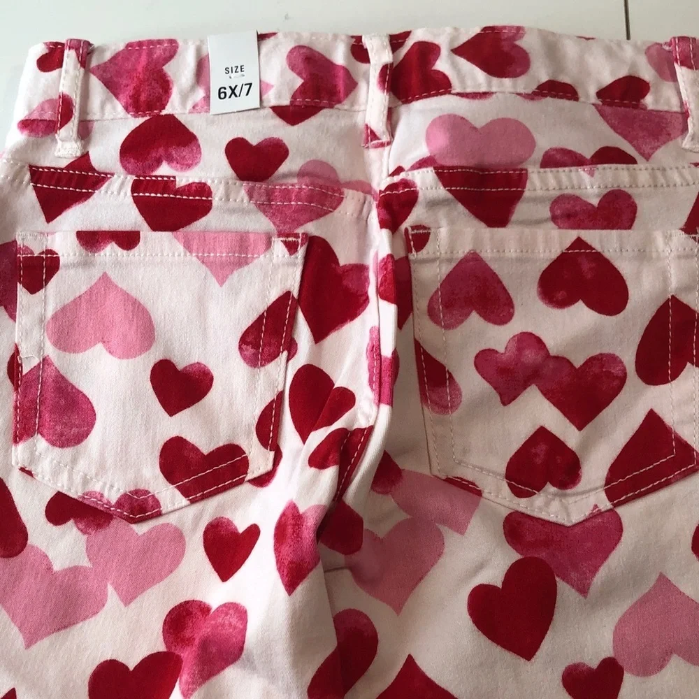The Children’s Place Charming Red Pink Heart Print Girls Jeans 6X/7 NEW NWT